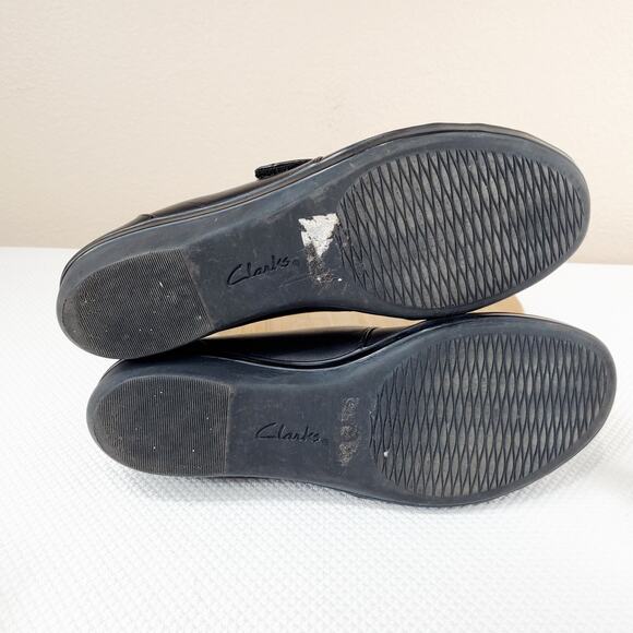 Clarks Mary Jane Shoes Women 10 Kennon Black Strap Work Office Wedge - Picture 11 of 13